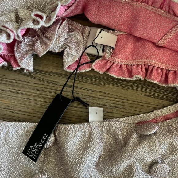 Lisa Marie Fernandez Colby High-Waist Bkini Silver & Pink Metallic Jacquard Sz 1 - Picture 16 of 16